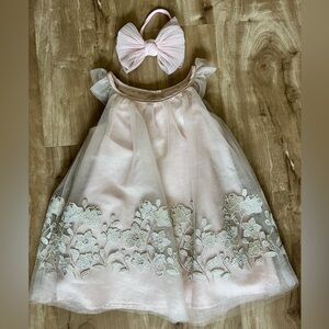Catherine Malandrino 12 Months Pink Floral Dress with Hairband Bow